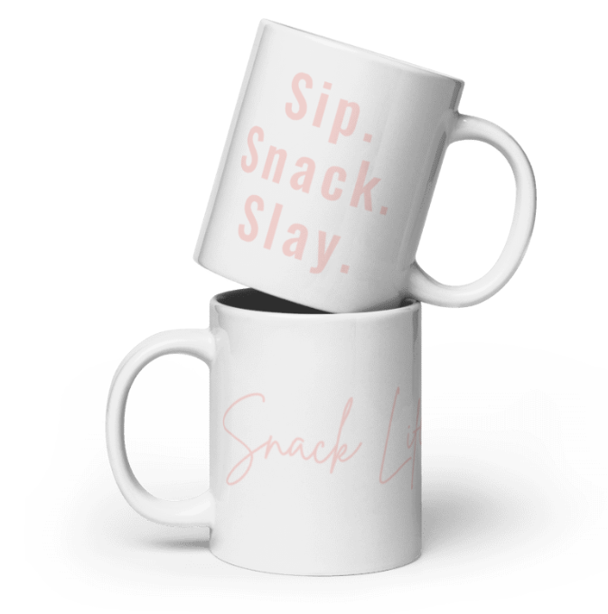 Snack Life™ Signature Mug – 20oz “Sip. Snack. Slay.” Edition